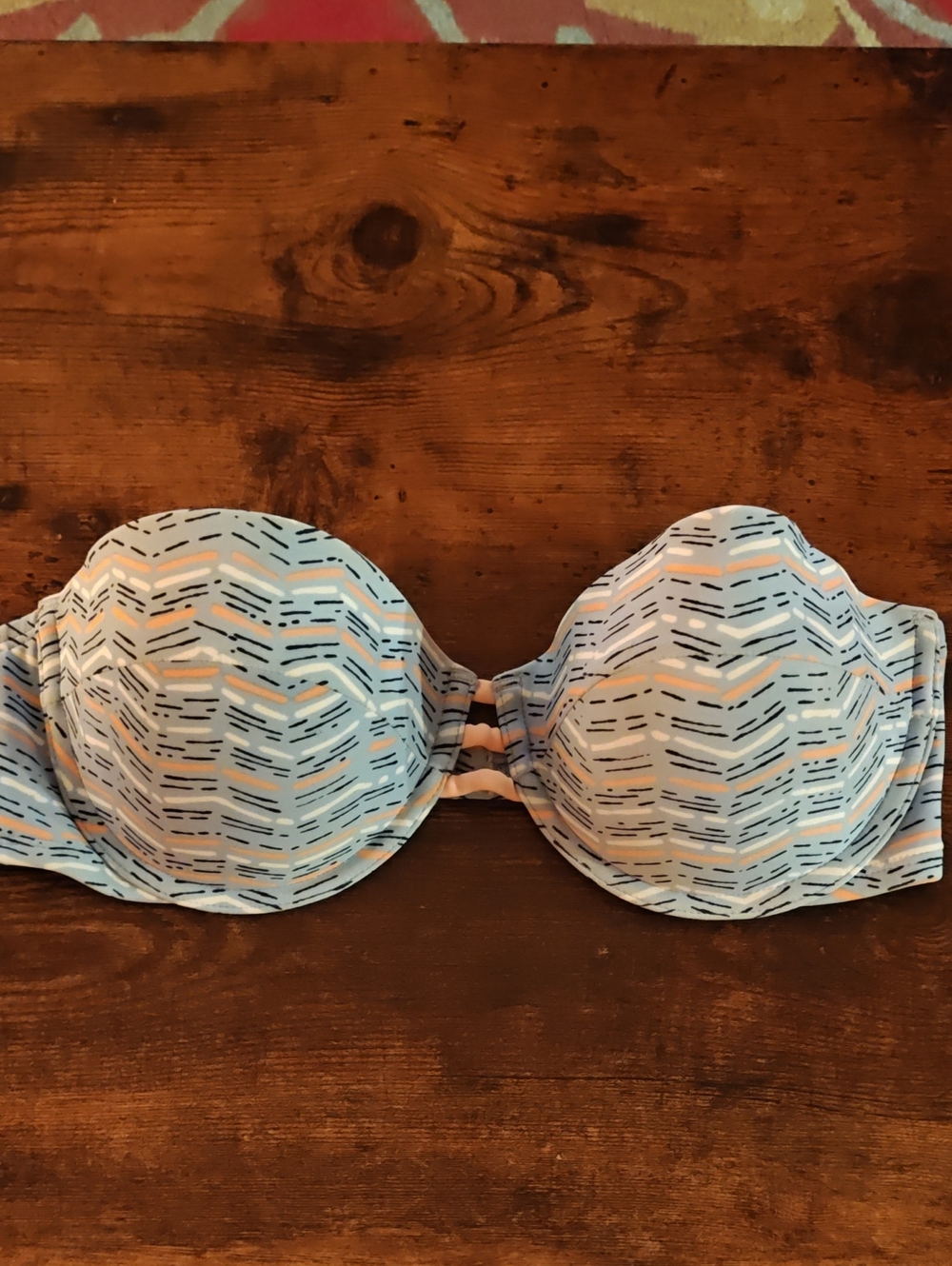 aerie Strapless Swimsuit Top in Light Blue and Peach Pattern